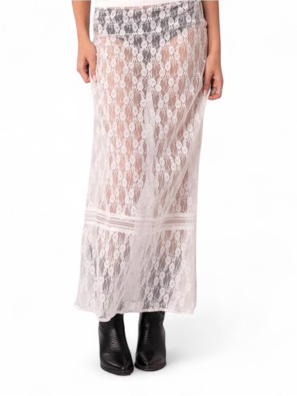 Edikted White Sheer Floral Lace Maxi Skirt